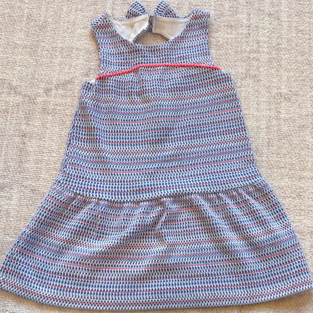 Janie and Jack Blue Knit Sleeveless Dress with Pink Trim